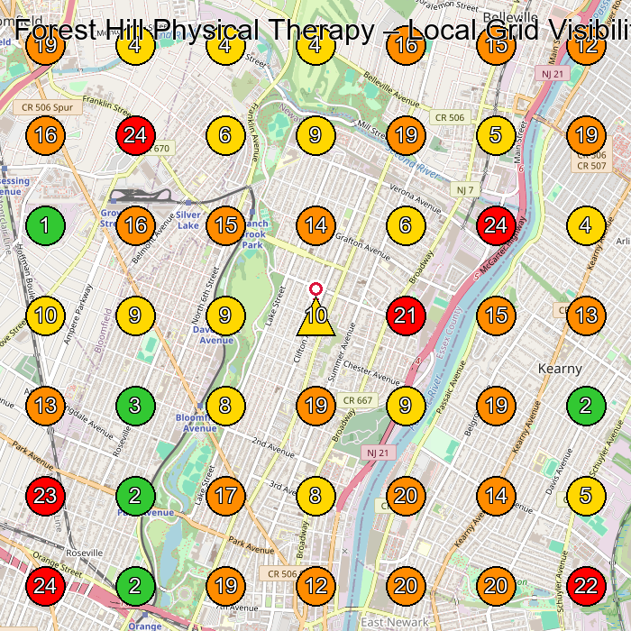 Forest Hill Physical Therapy Physical Therapy Clinic GeoGrid ranking map for Newark NJ